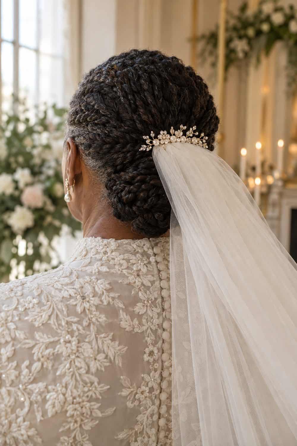 Braided Bun with Veil Above wedding inspiration
