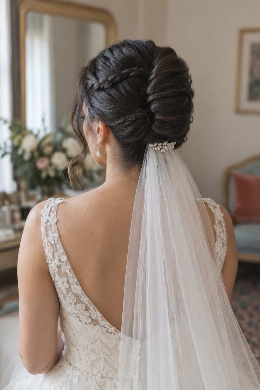 Braided French Twist with Nape Veil wedding inspiration