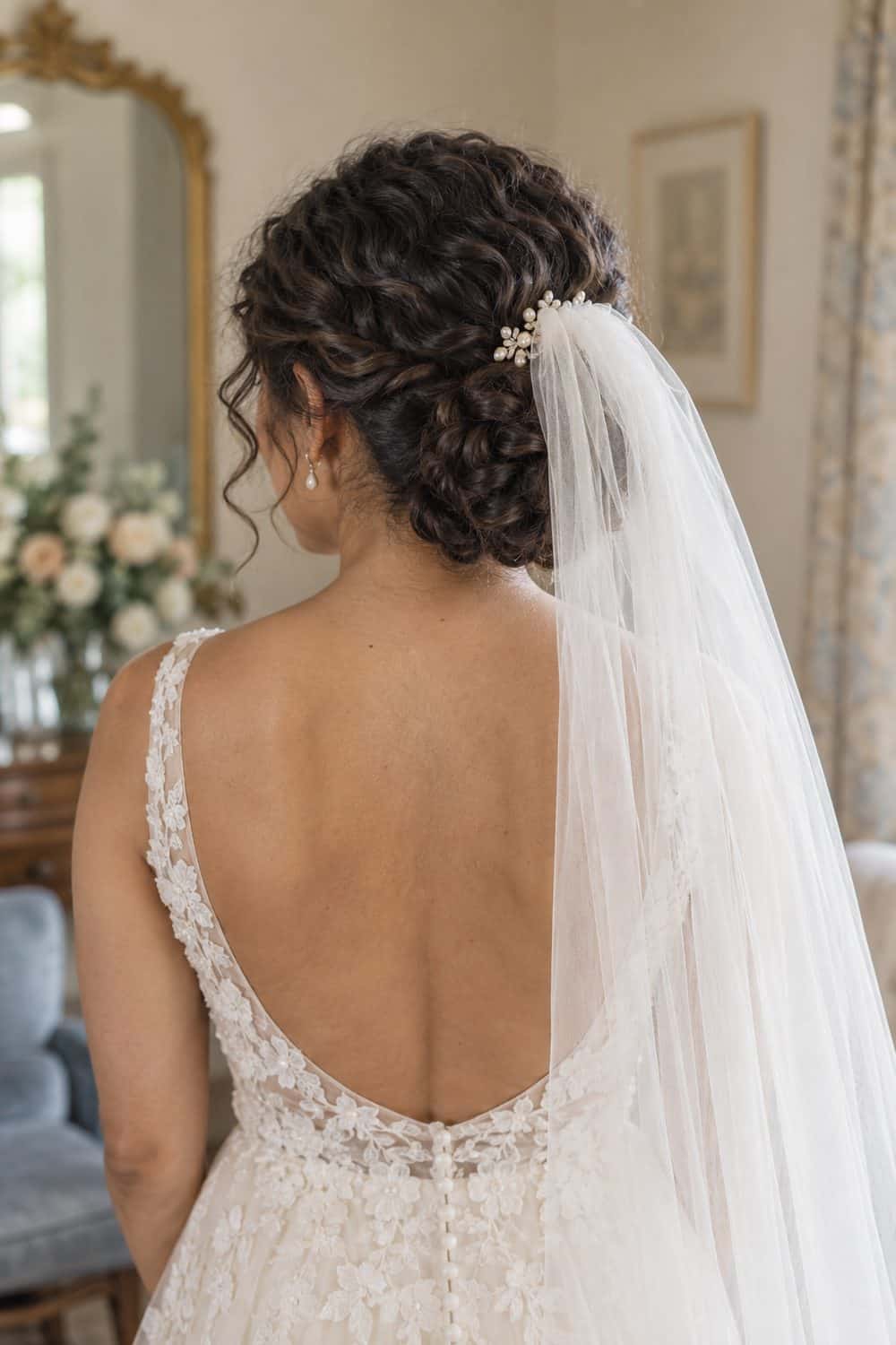 Curly Gibson Tuck with Veil wedding inspiration