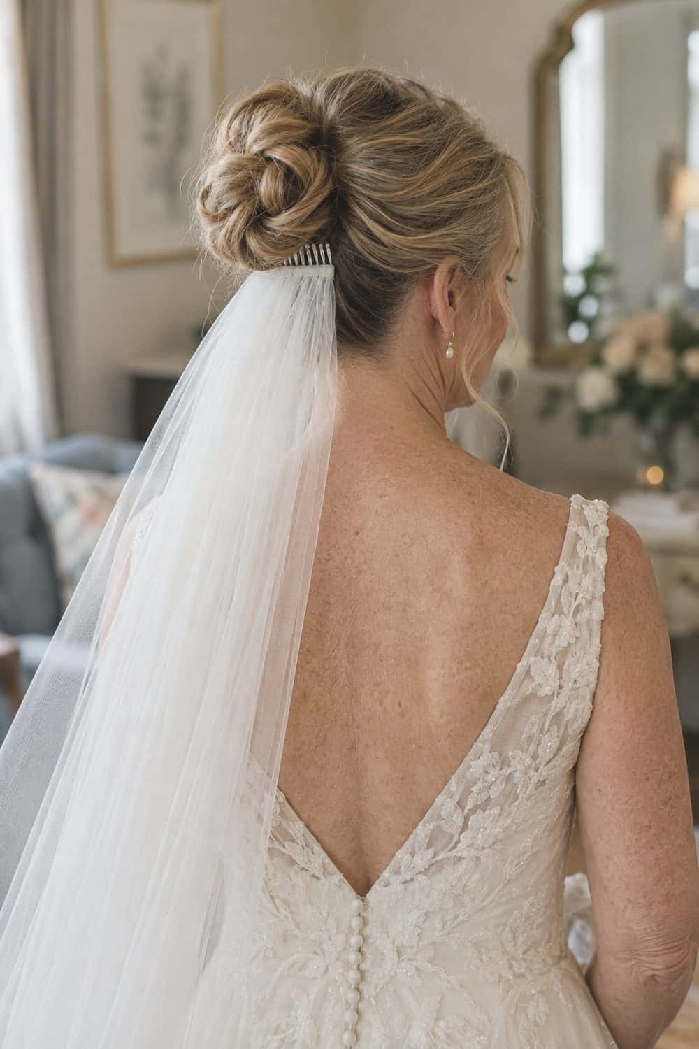 High Twisted Knot with Veil Below wedding inspiration