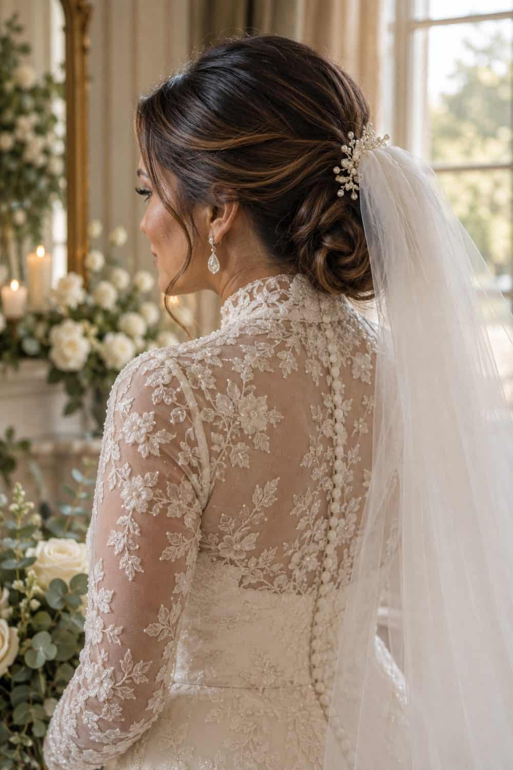 Looped Bun with Veil Above wedding inspiration