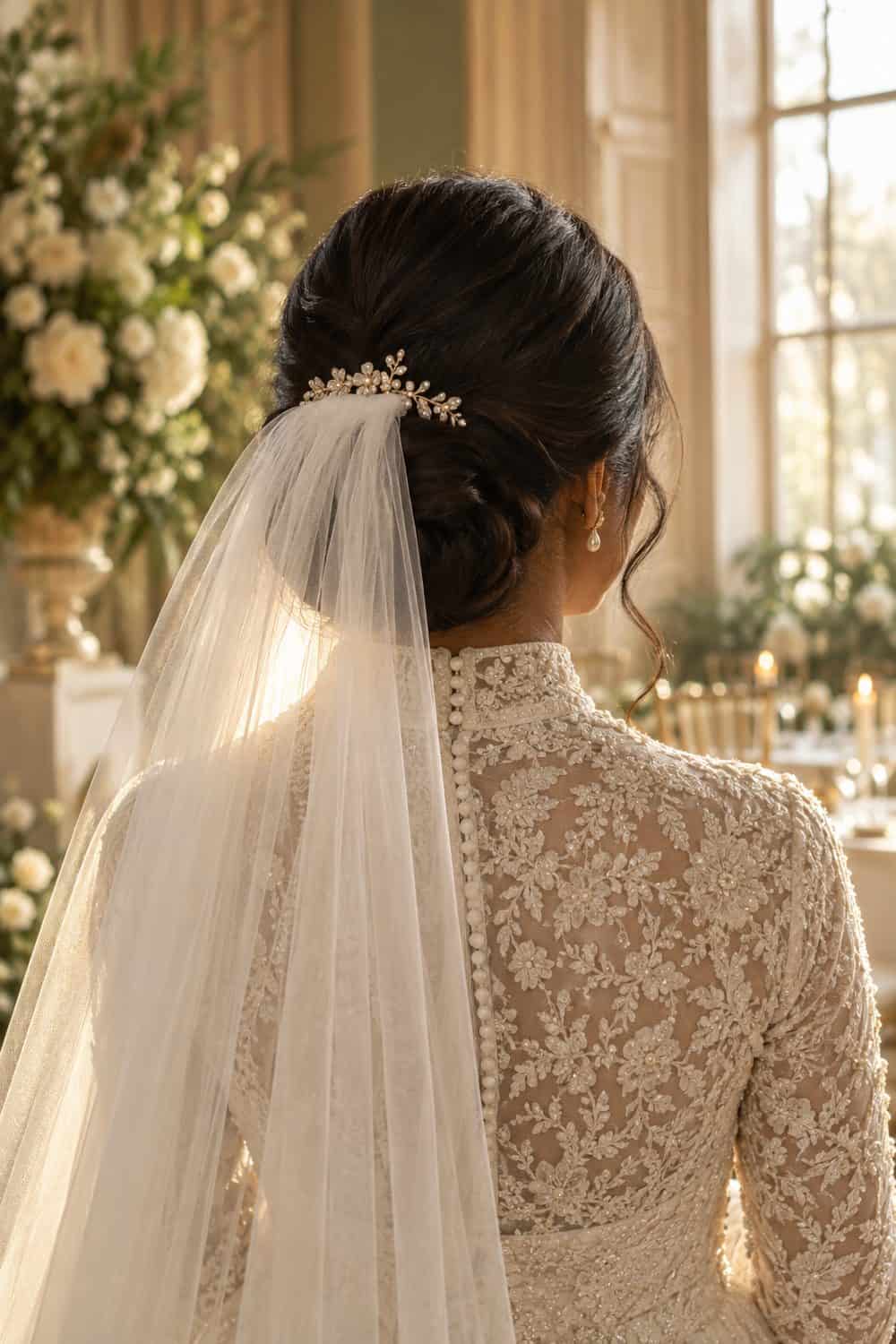 Low Chignon with Upper Veil wedding inspiration
