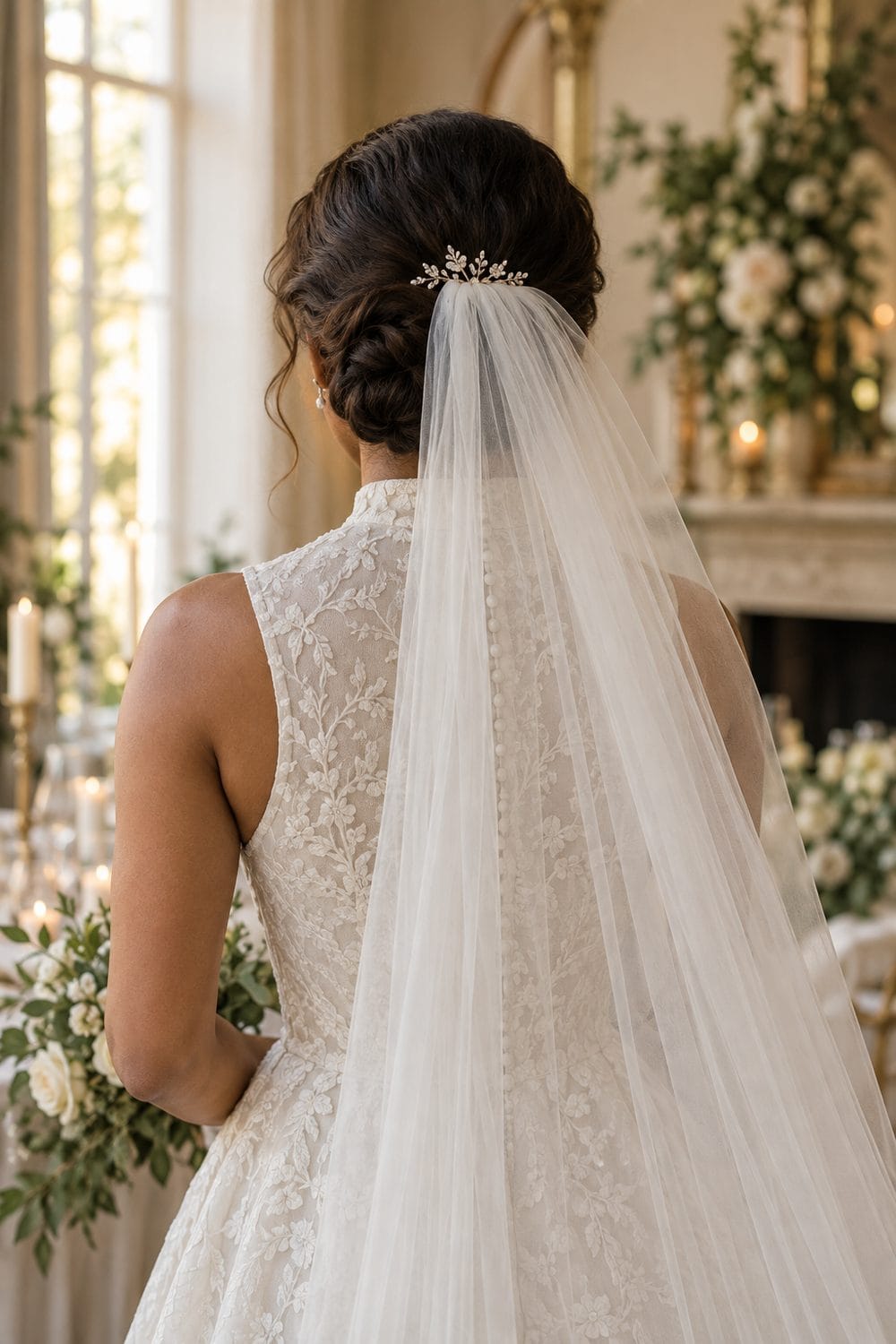 Side Chignon with Centered Veil wedding inspiration