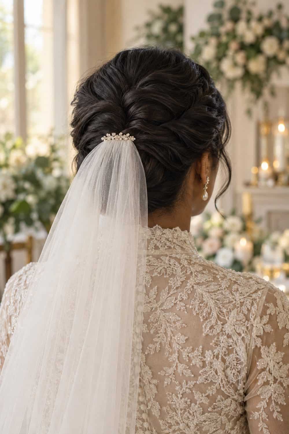 Twisted Updo with Veil Inside wedding inspiration