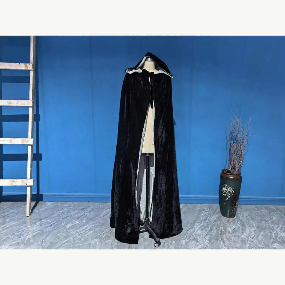 Black Velvet Hooded Winter Cloak