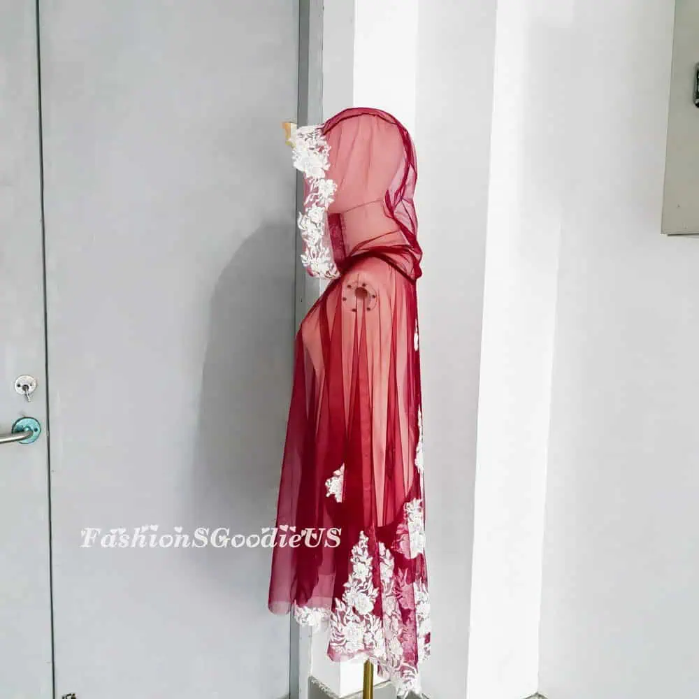 Burgundy Floral-Lace Hooded Bridal Cape