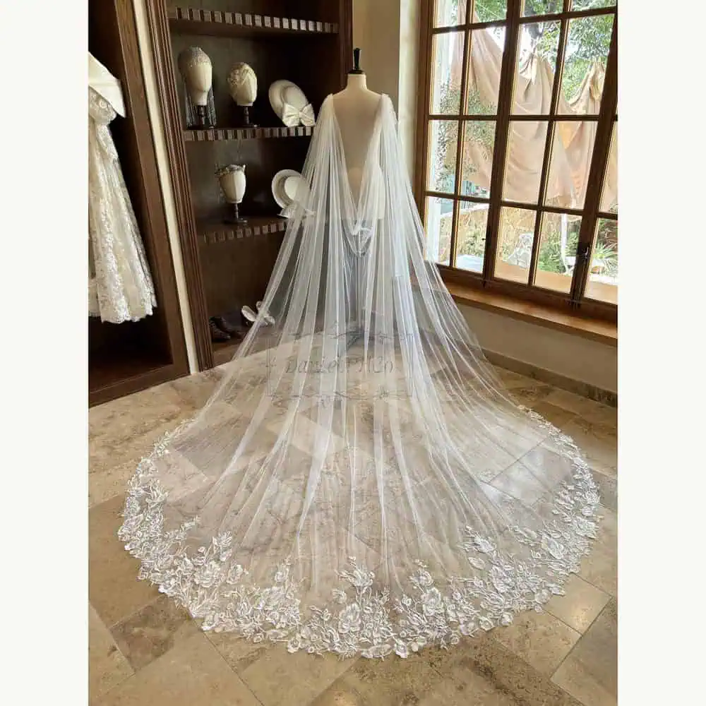 Floral Lace V-Back Cathedral Cape Veil