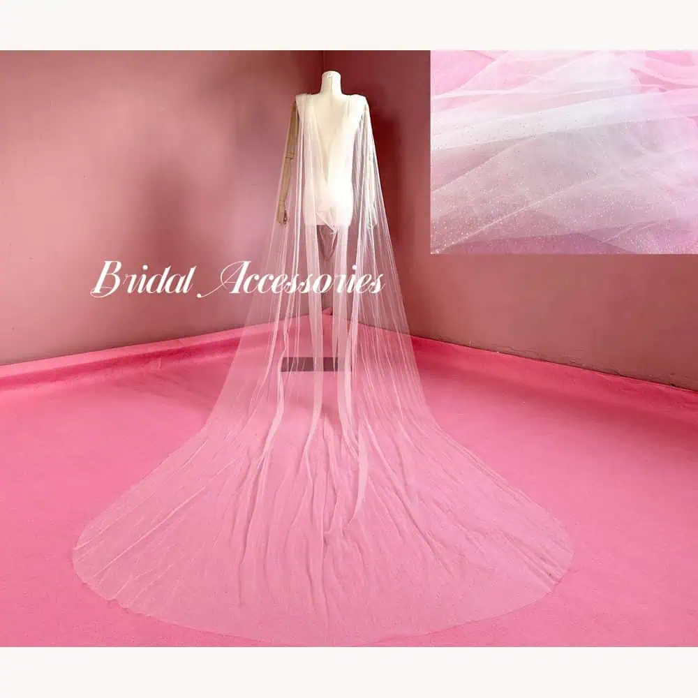 Ivory Glitter-Tulle Cathedral Shoulder Cape
