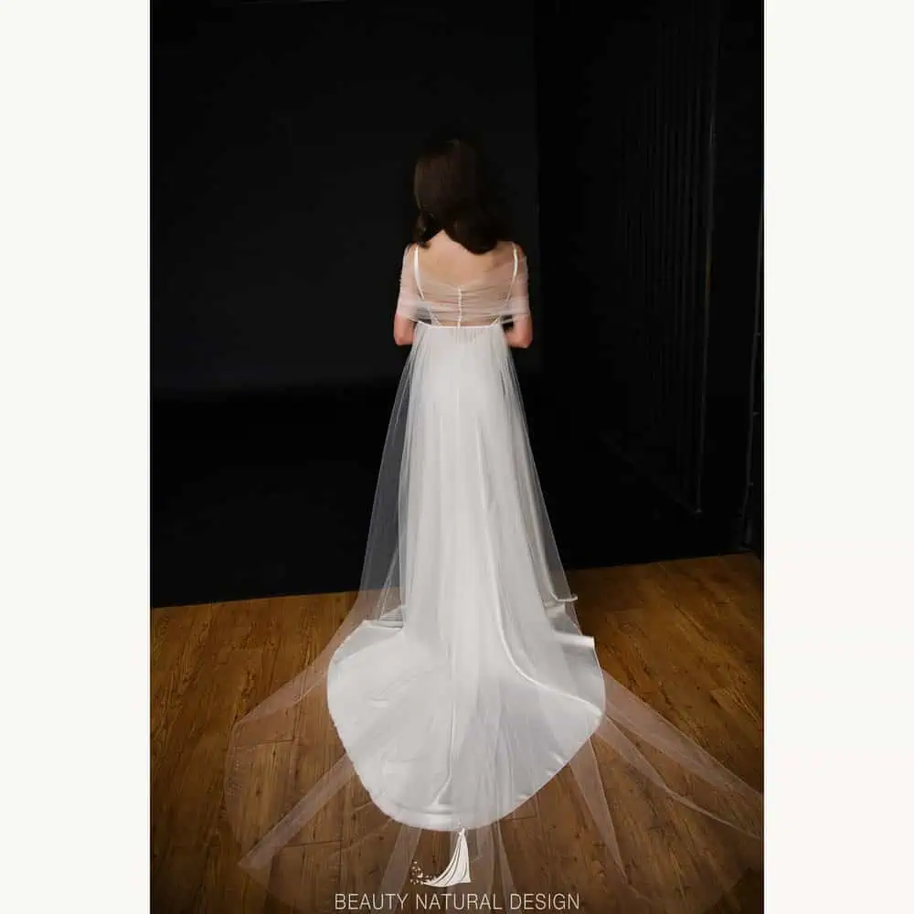 Long Pearl Tulle Shoulder Cape