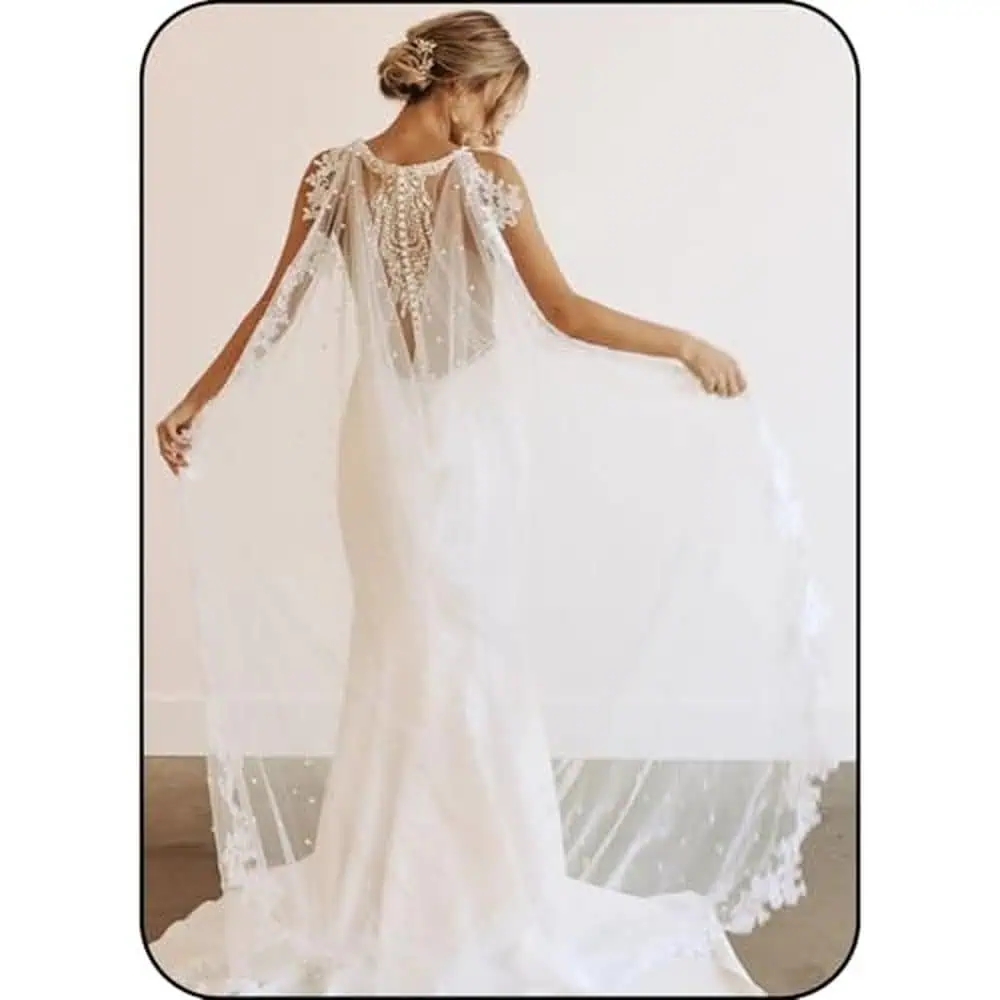 Off-White Pearl Lace Cathedral Cape Veil
