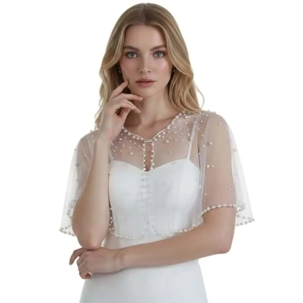 Off-White Pearl Tulle Cape Wrap