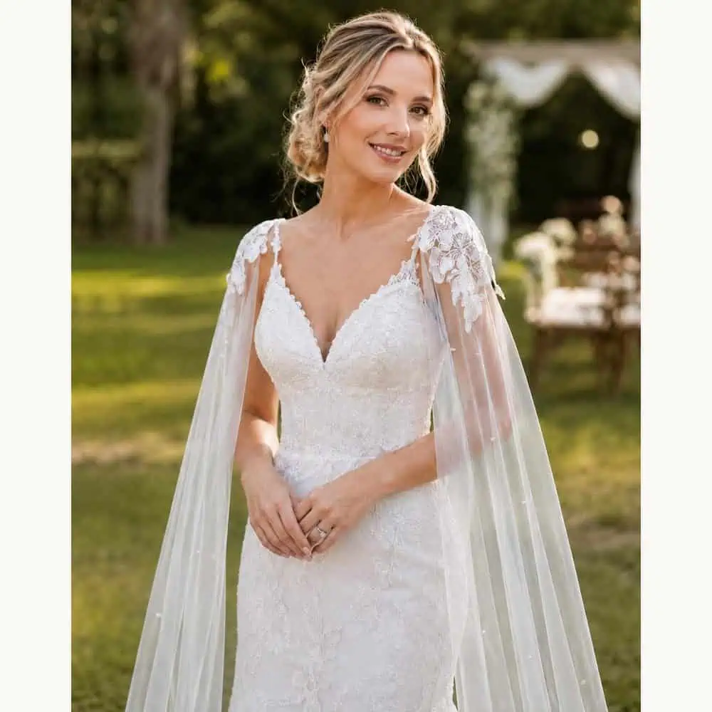 Pearl Tulle Floor-Length Cape Sleeves