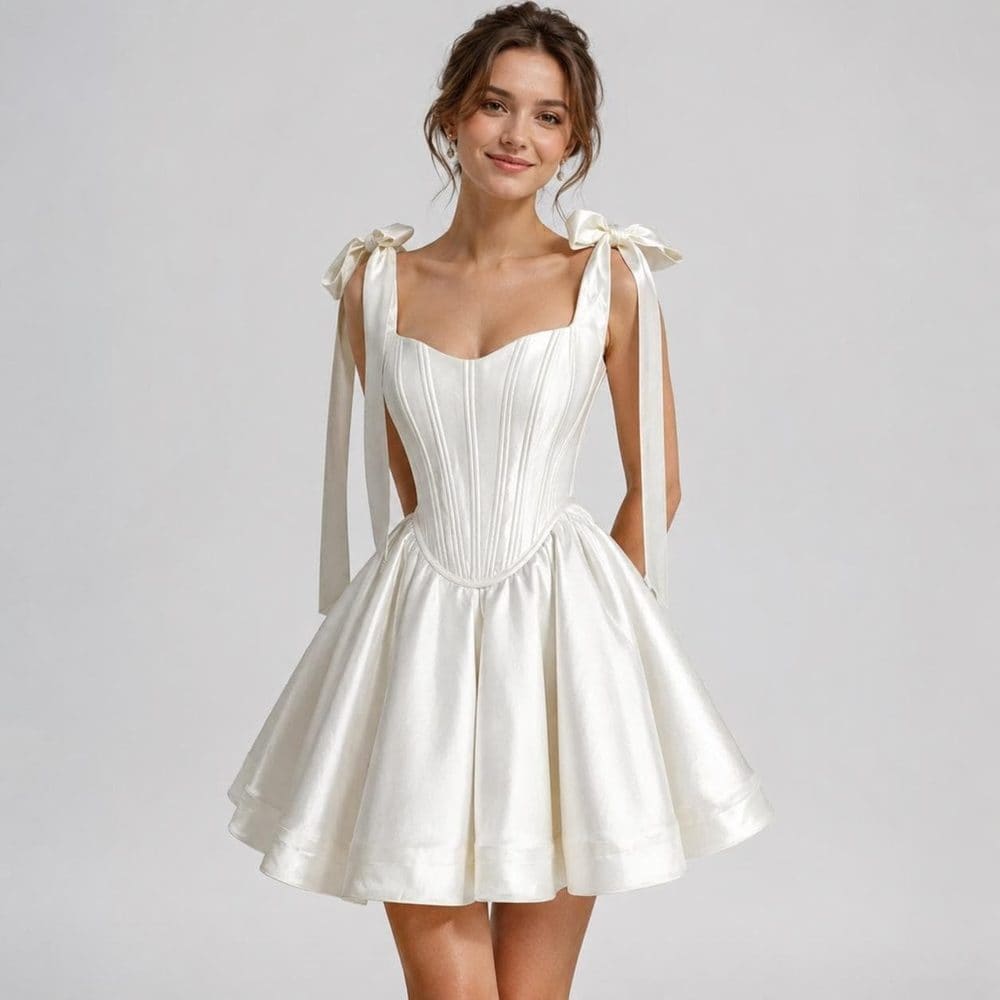 Ivory Satin Mini with Bow Straps