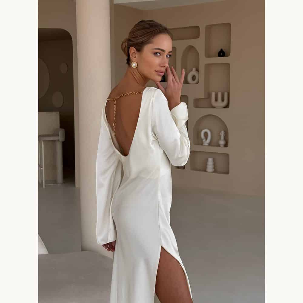 Ivory Satin Open-Back Dress