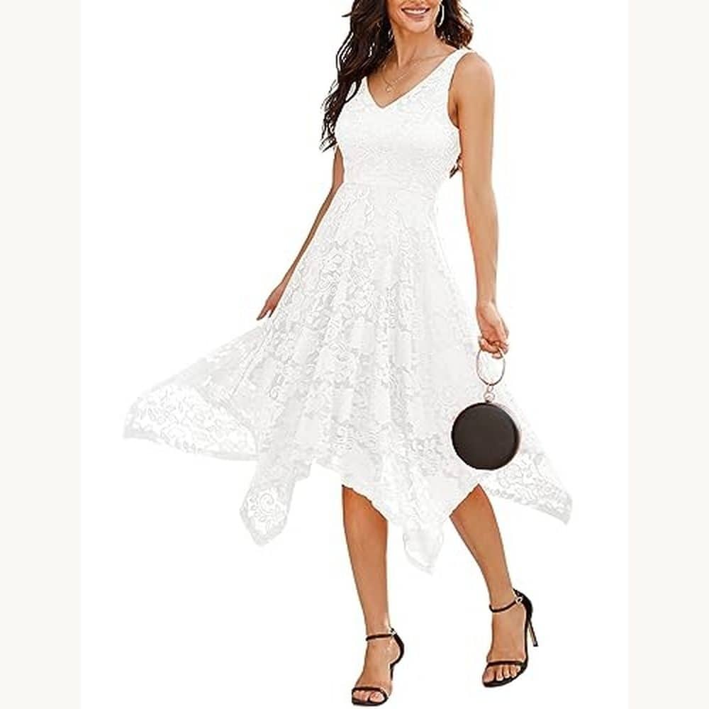 Sleeveless White Lace Dress