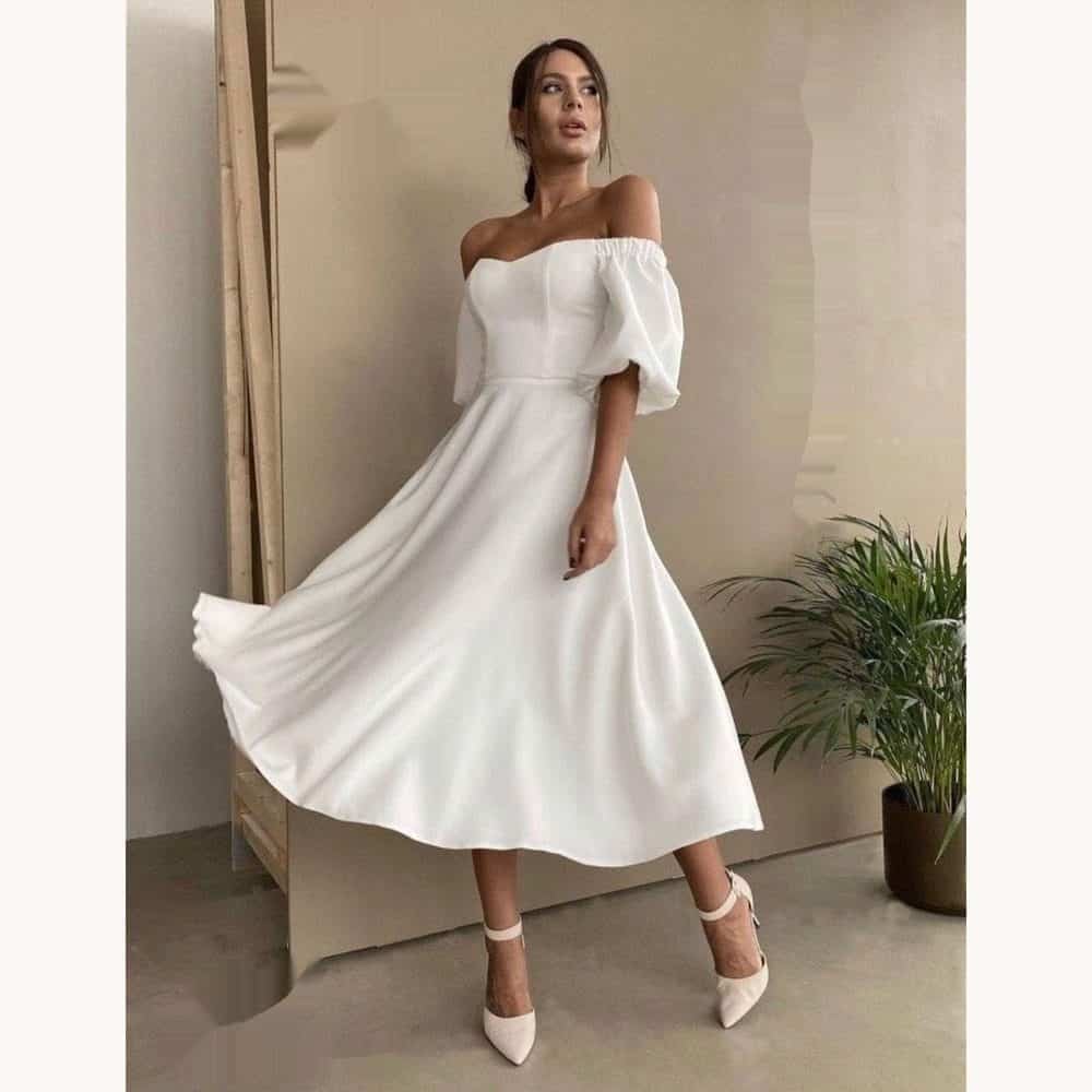Square-Neck Puff-Sleeve Midi
