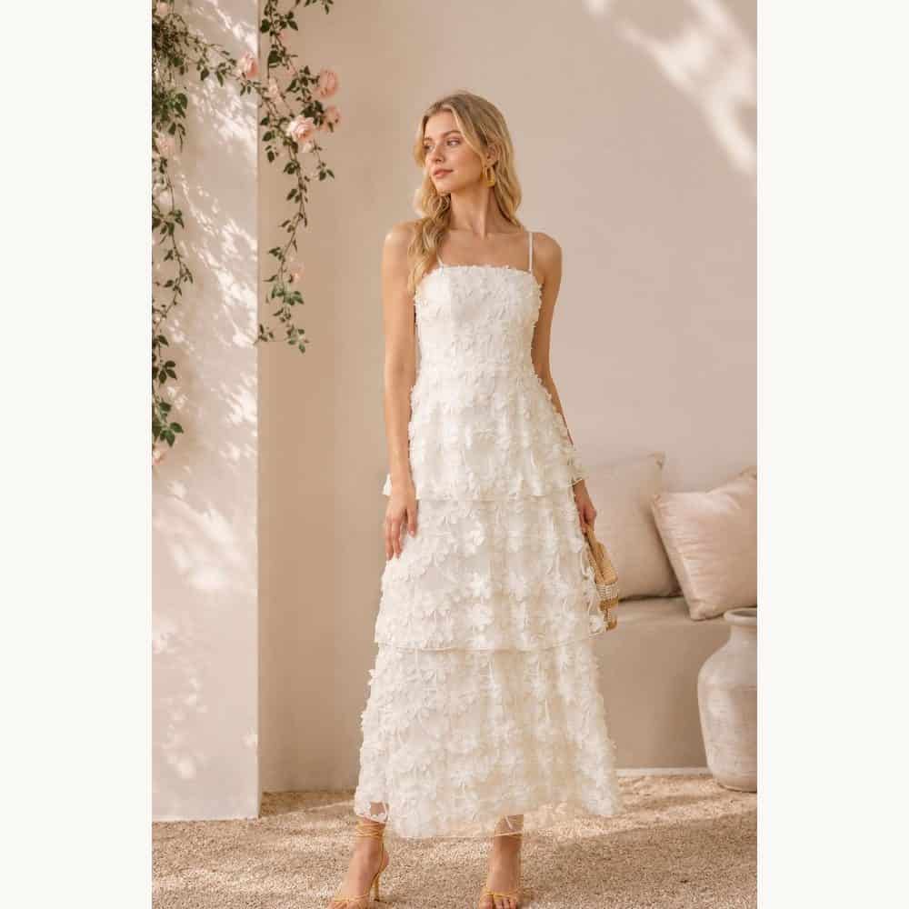 Tiered Floral-Appliqué Midi