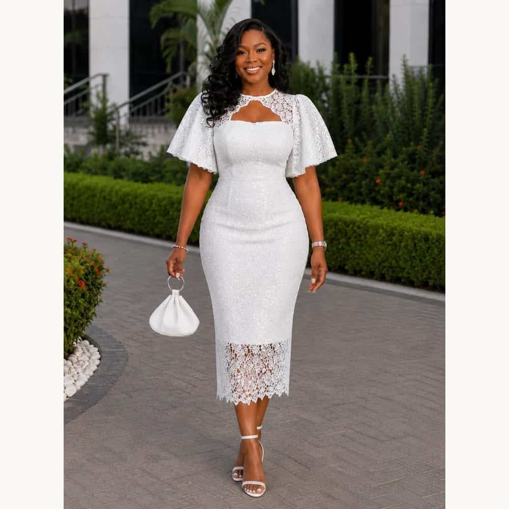 White Lace Midi with Flutter Sleeves
