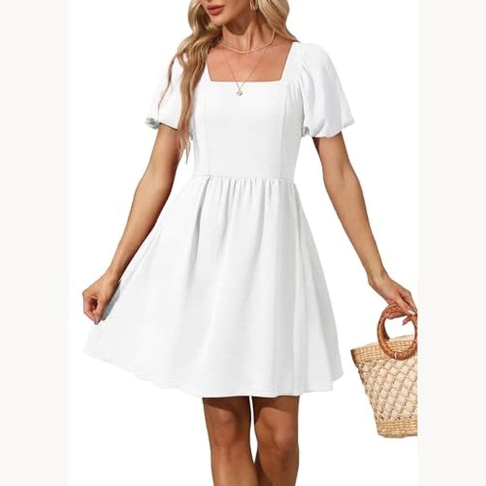 White Square-Neck Mini