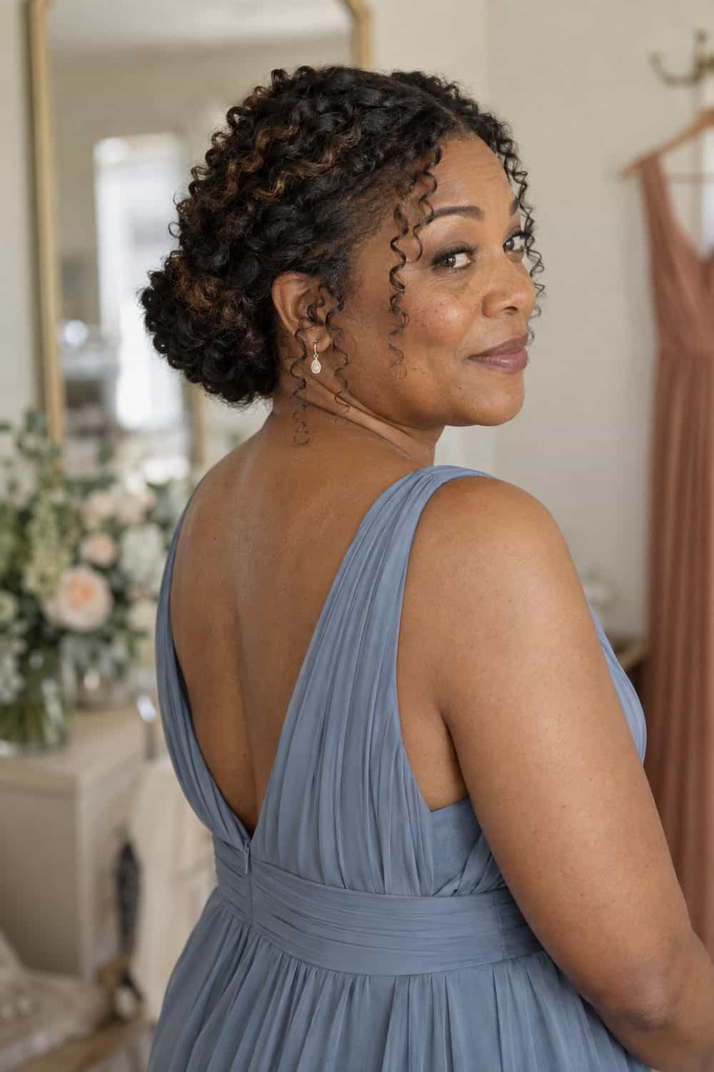 Defined Curly Low Bun wedding inspiration