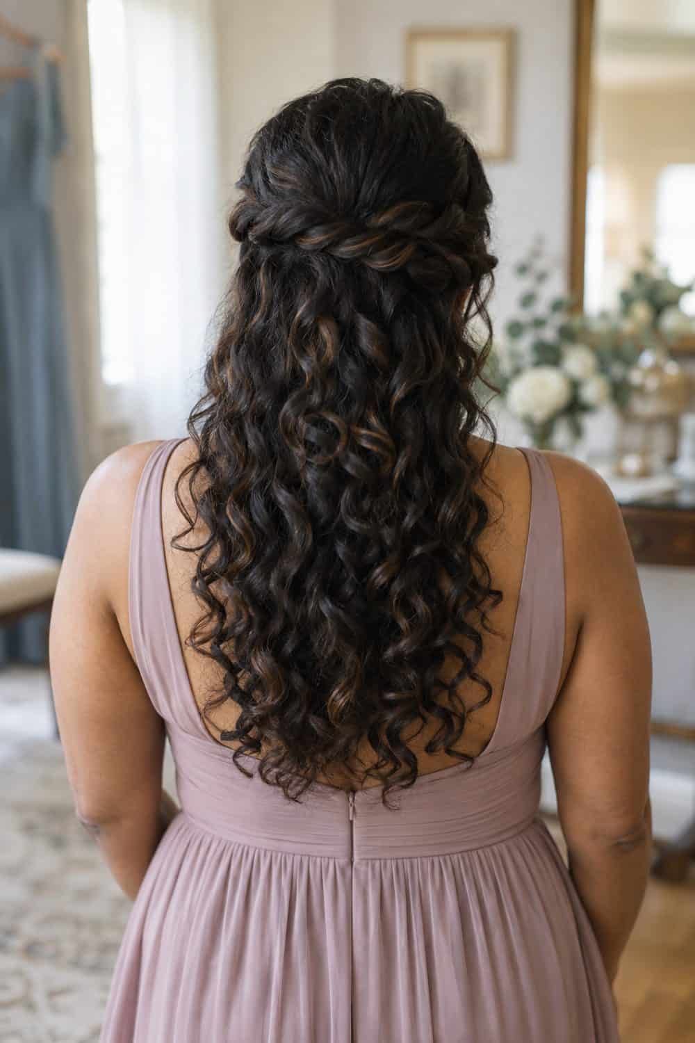 Long Curls with a Crown Twist wedding inspiration