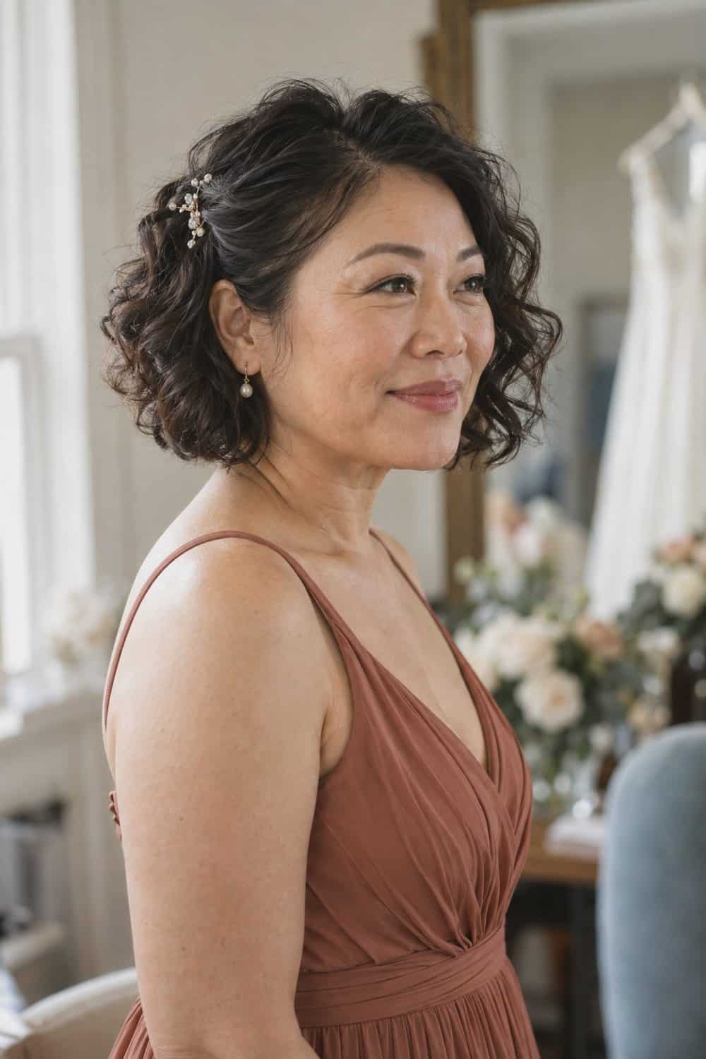 Side-Pinned Curly Bob wedding inspiration