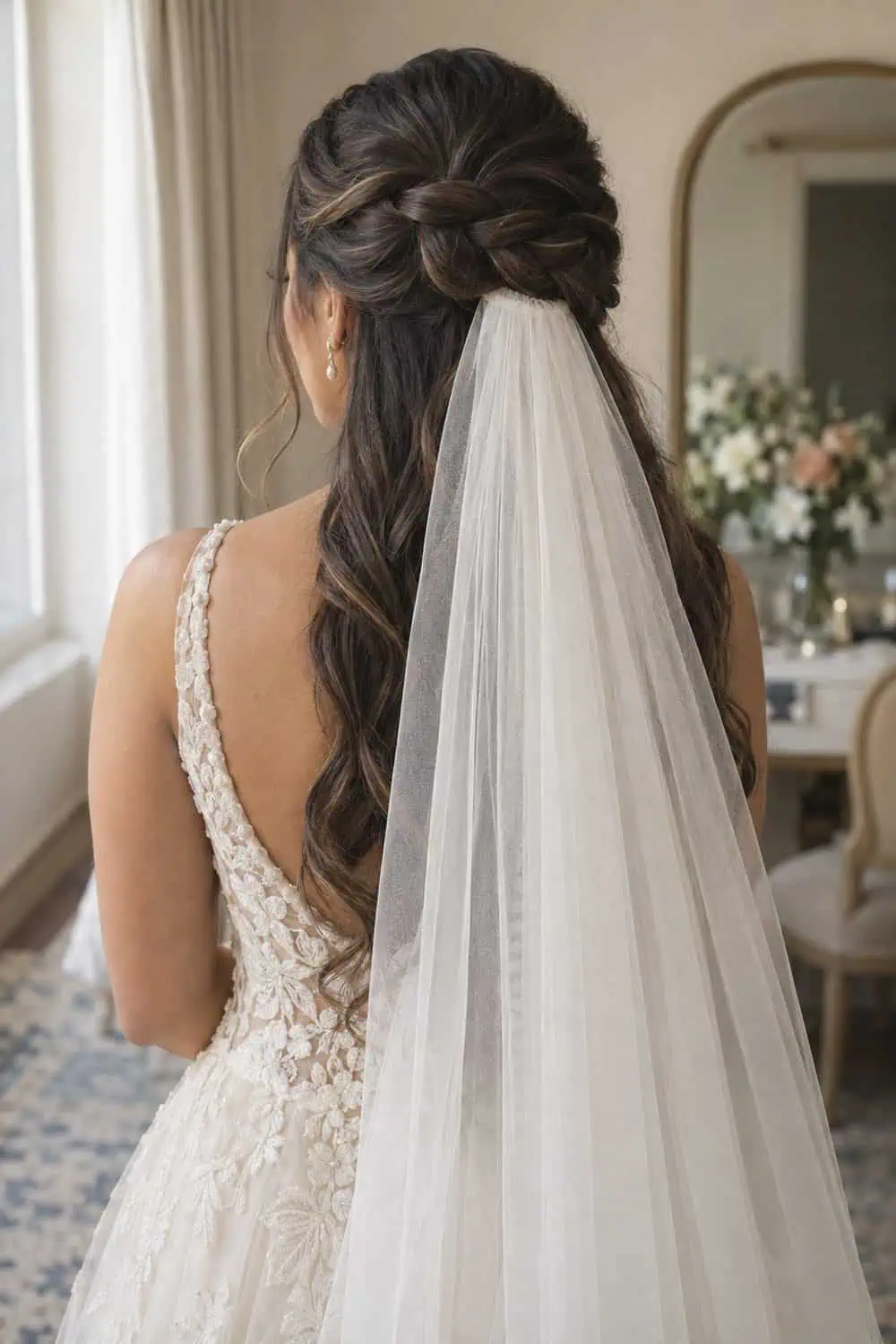 Half-Up Chain Braid with Veil wedding inspiration