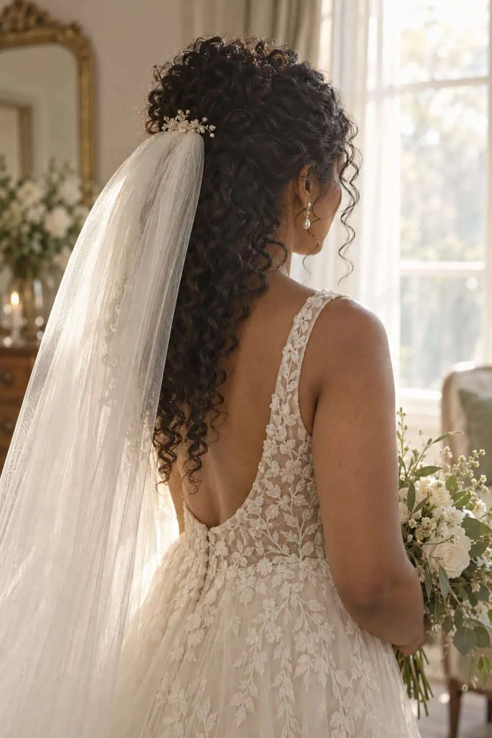 Half-Up Curly Puff wedding inspiration