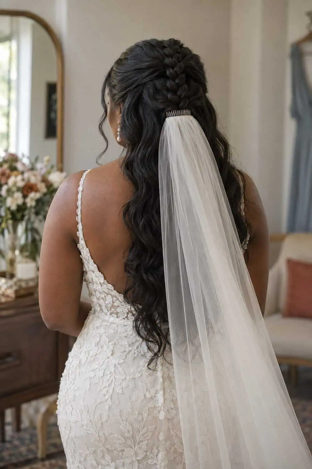 Half-Up Dutch Braid with Veil wedding inspiration