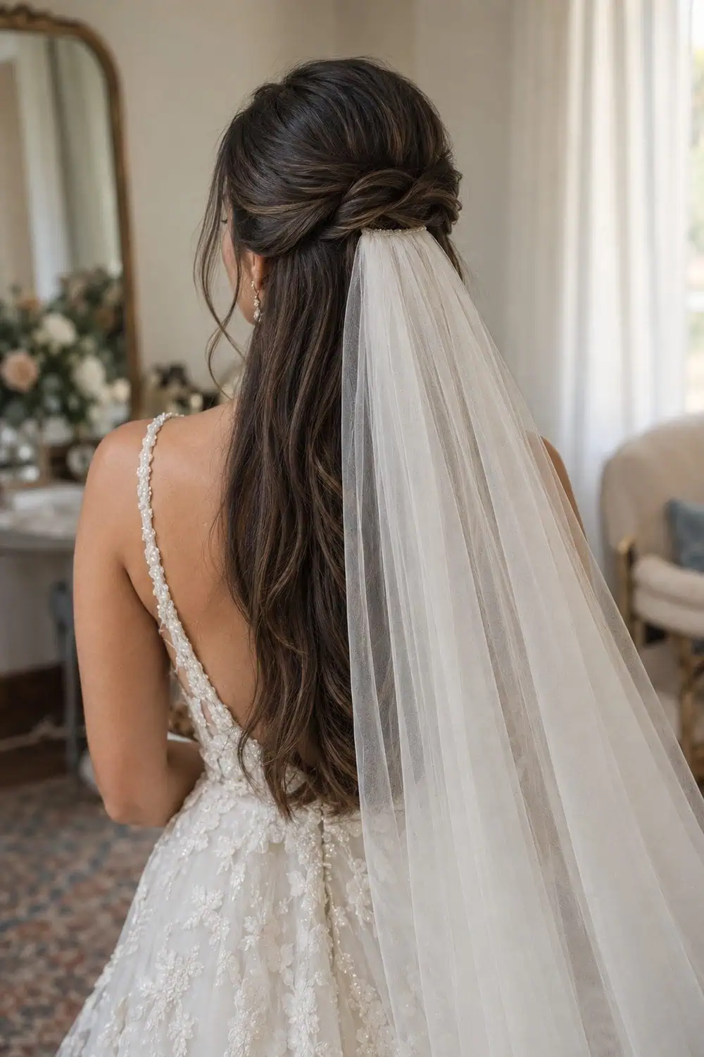 Half-Up Infinity Twist with Veil wedding inspiration