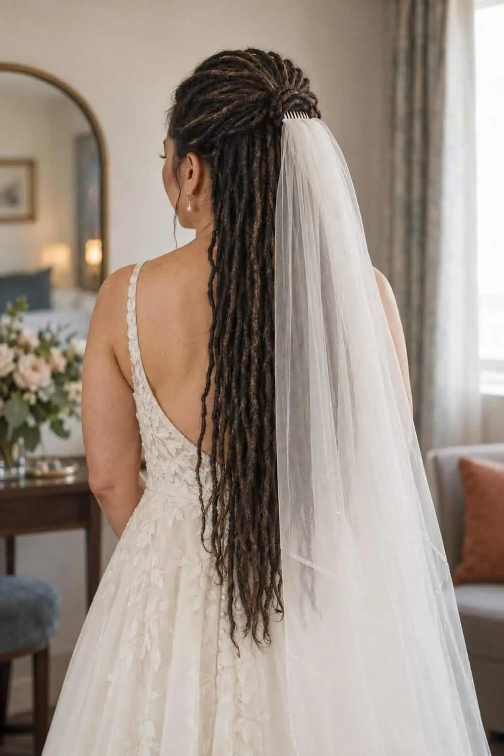 Half-Up Loc Ponytail with Veil wedding inspiration