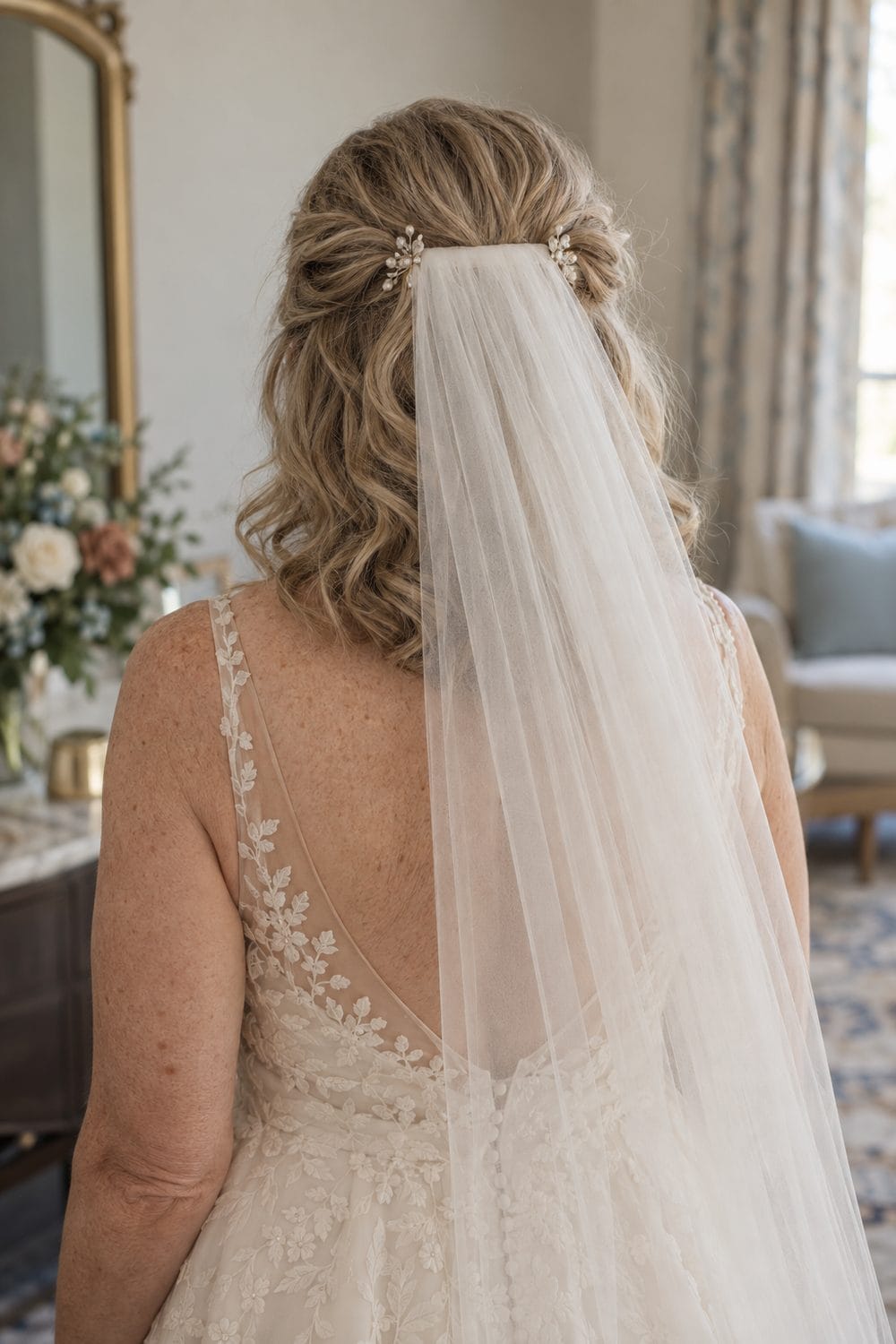 Half-Up Short Waves with Side Combs wedding inspiration