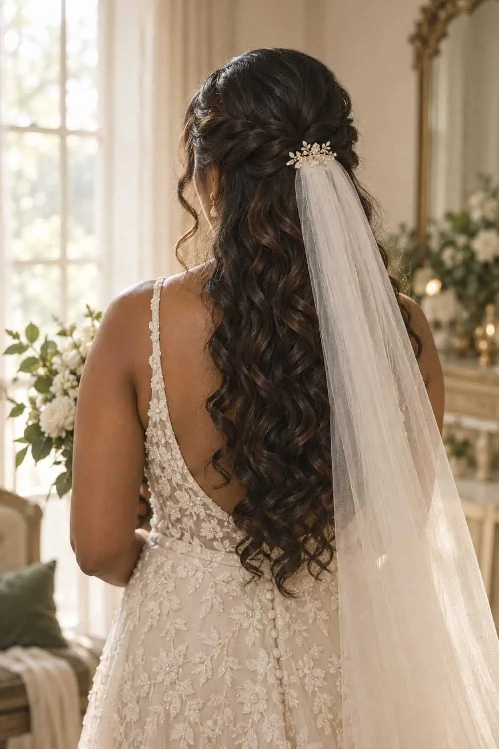 Half-Up Side Twists on Curls wedding inspiration