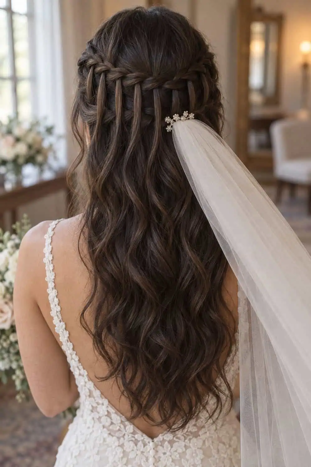 Waterfall Braid with Veil wedding inspiration