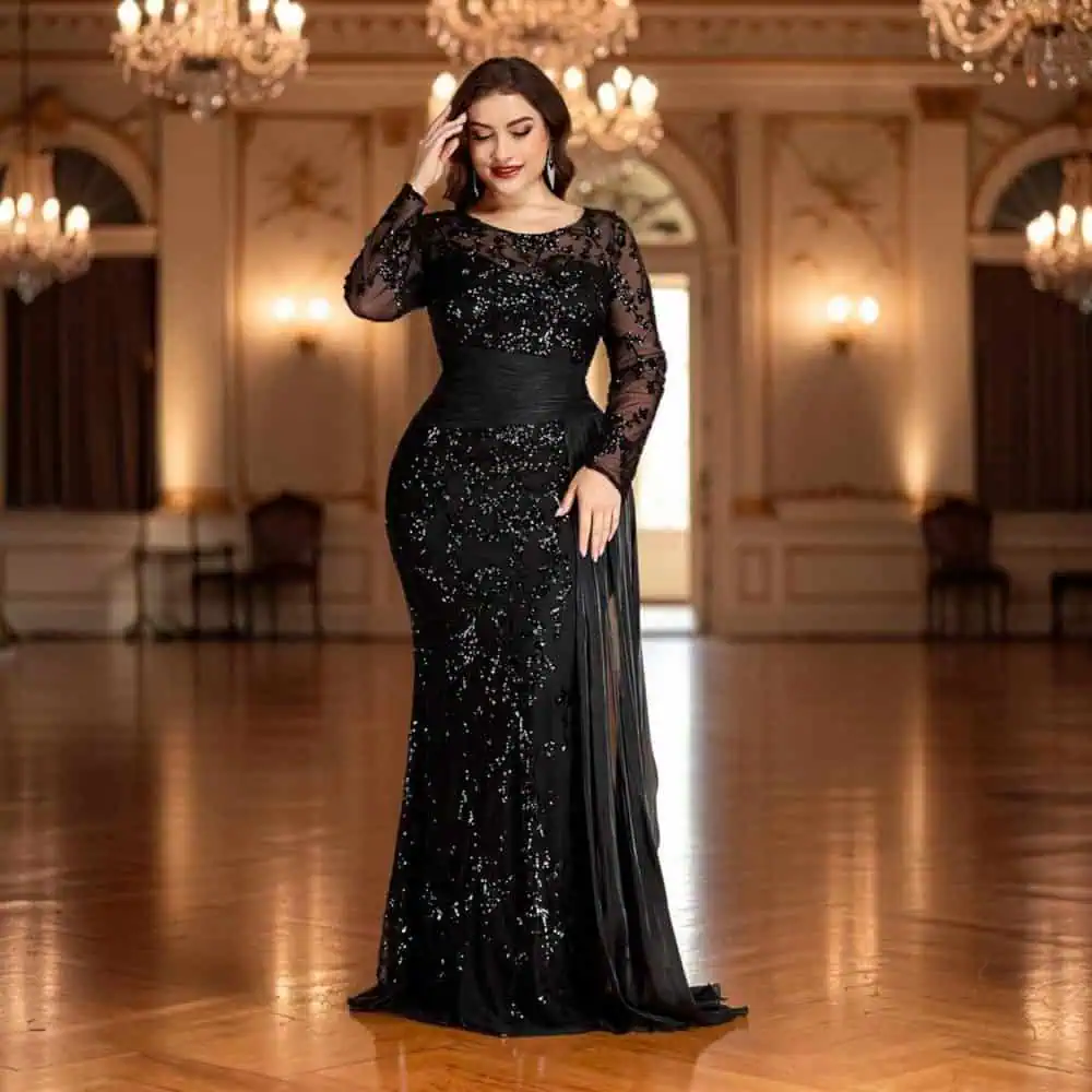 Black Sequin Evening Gown