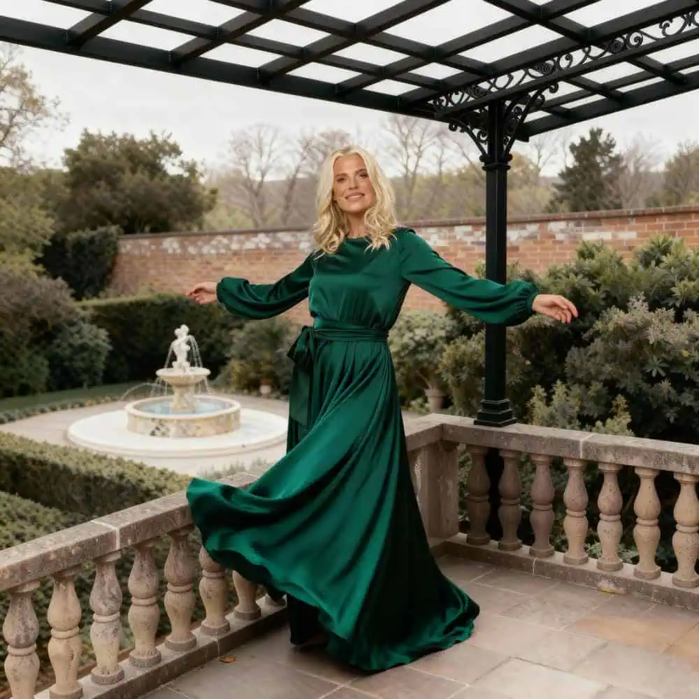 Emerald Satin Maxi Gown