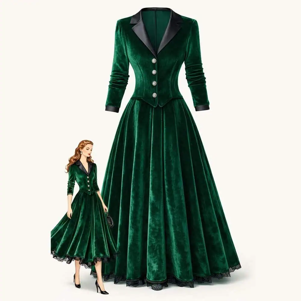 Emerald Victorian-Inspired Velvet Gown