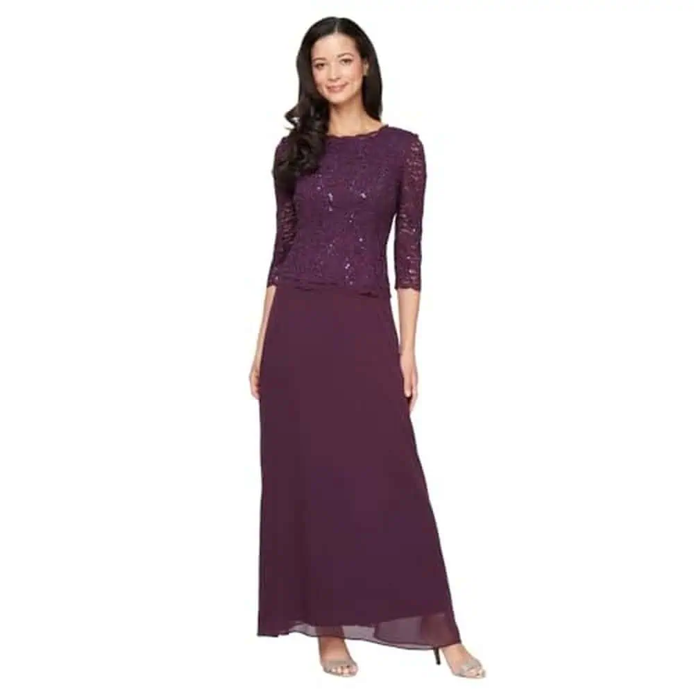 Plum Lace-and-Chiffon Gown