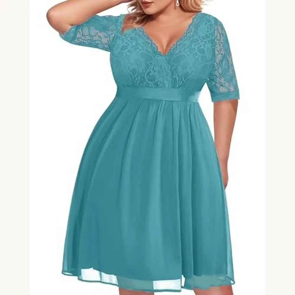 Teal Lace-and-Chiffon Midi