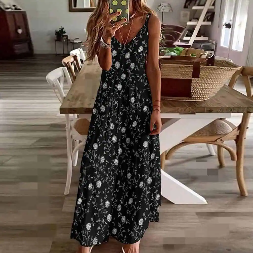 Black Floral Sleeveless Plus Size Maxi Dress
