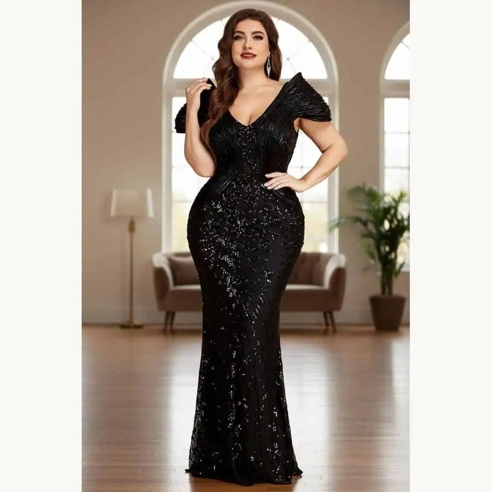 Black Sequin Mermaid Mother-of-the-Bride Gown