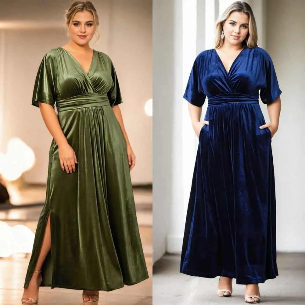 Jewel-Tone Velvet Wrap Plus Size Maxi Dress