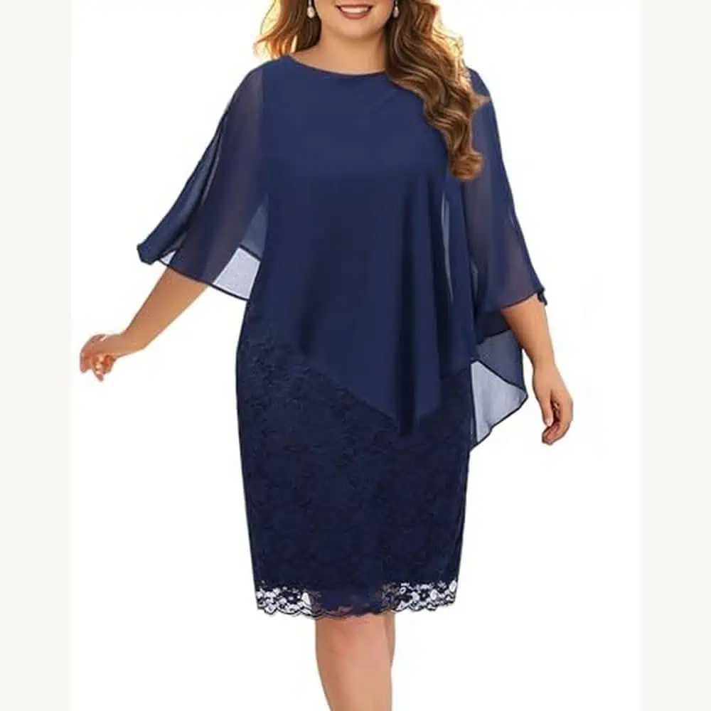 Navy Lace Cape Sheath Dress