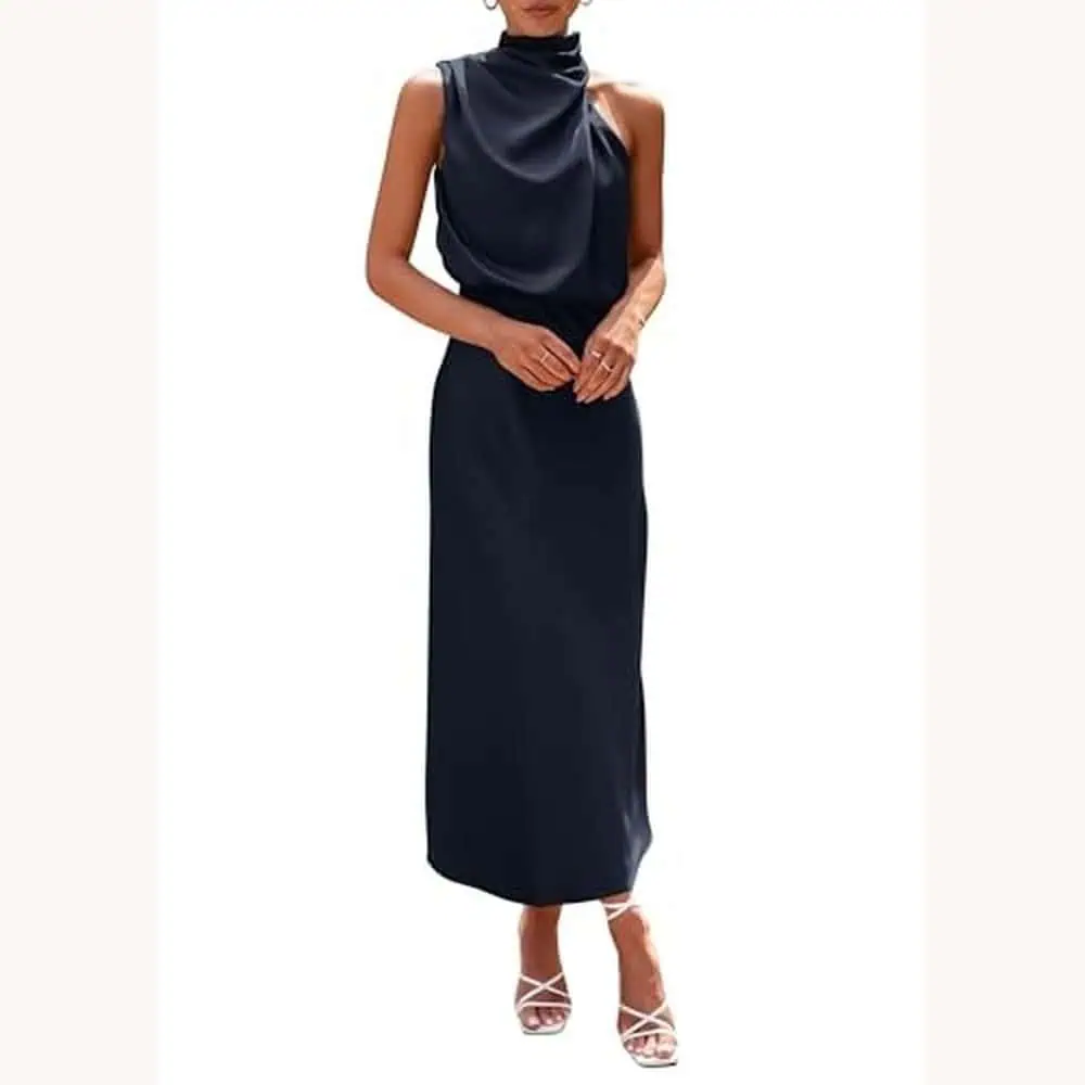 Dark Navy Satin Maxi Dress