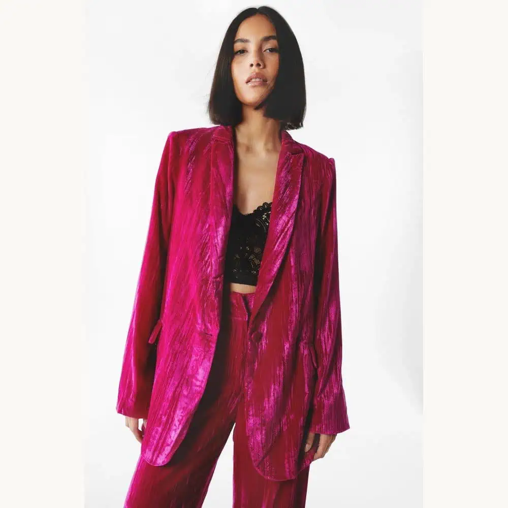 Hot Pink Velvet Trouser Suit