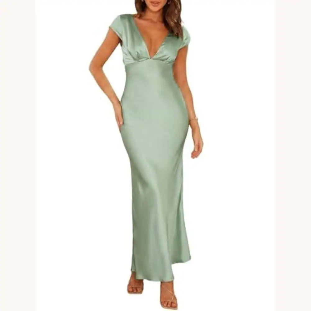 Satin Cap-Sleeve Midi Dress