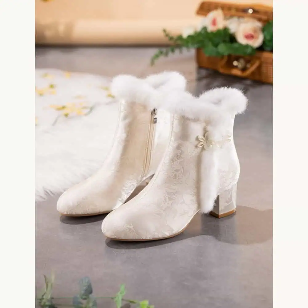 Ivory Fur-Trimmed Winter Boots