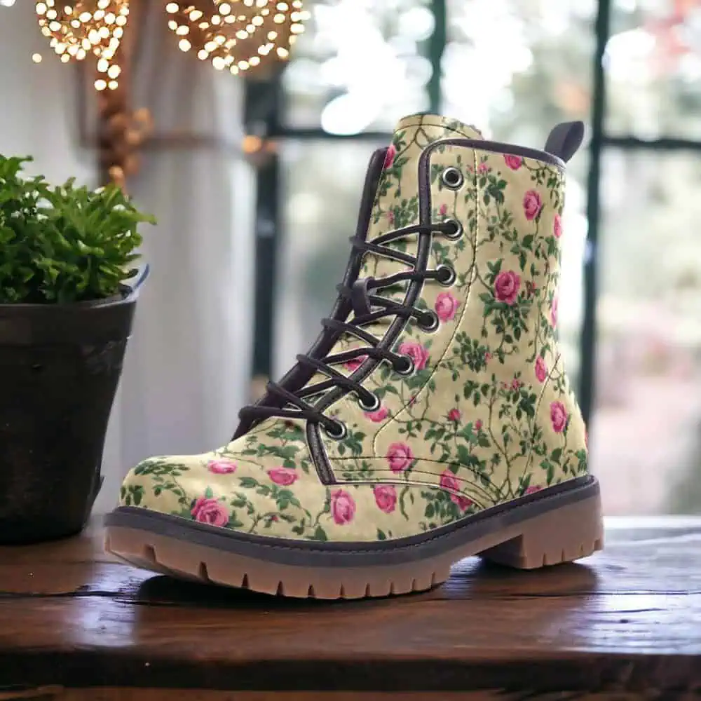 Rose-Print Lace-Up Boots