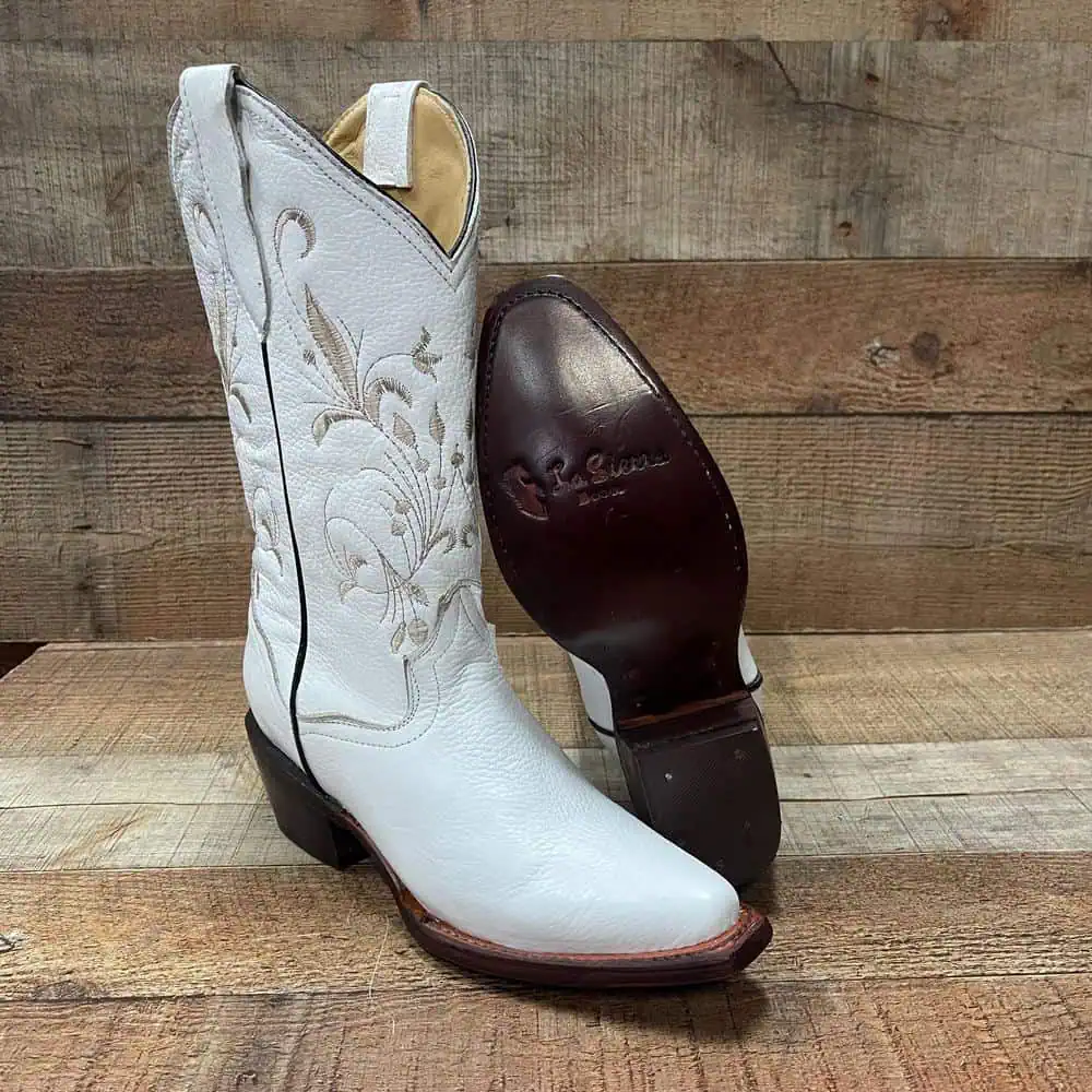 White Leather Embroidered Cowgirl Boots