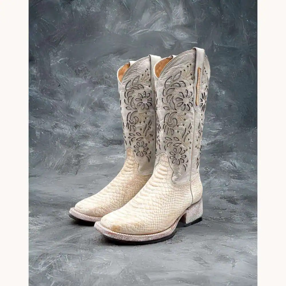 White Python-Print Cowboy Boots